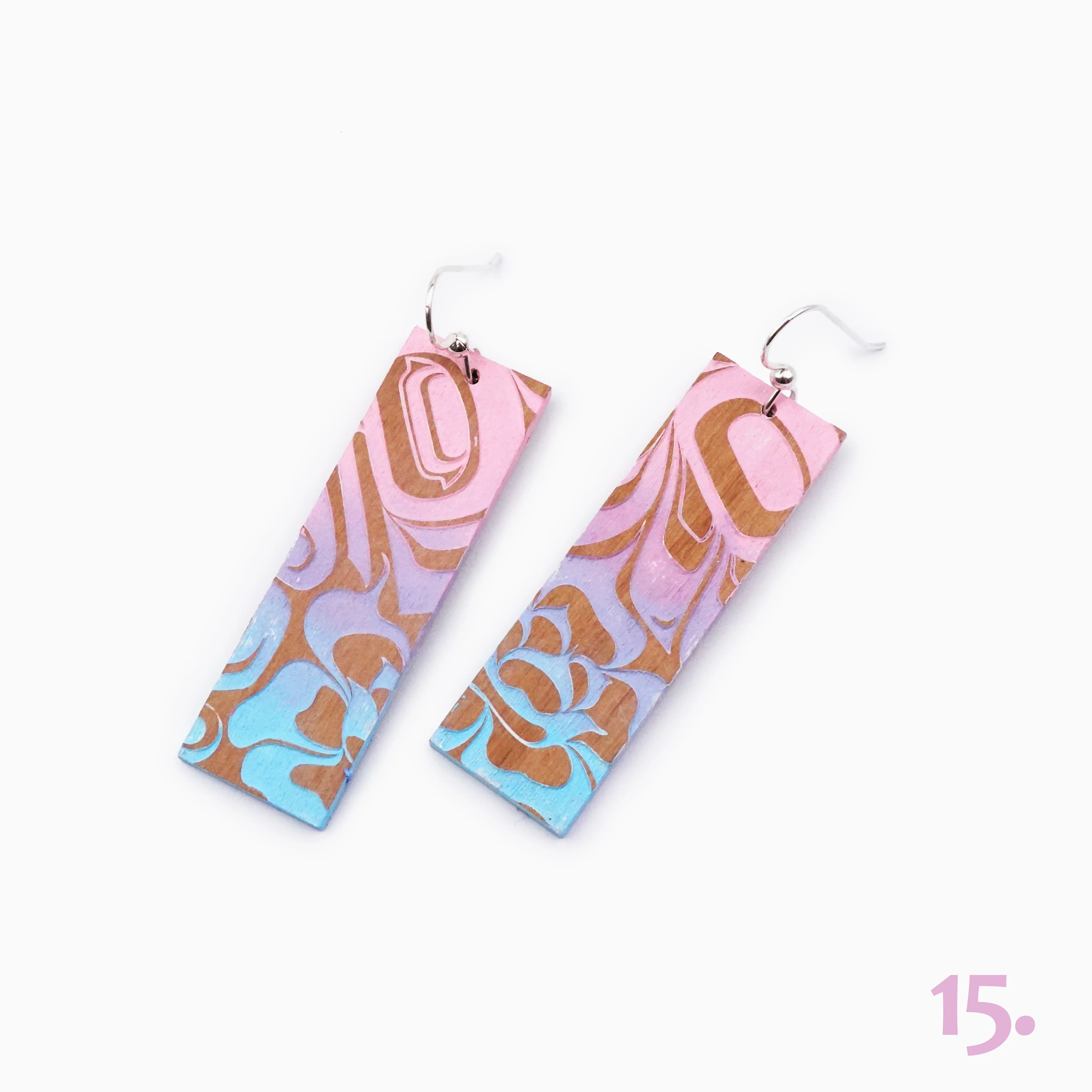 Hand Painted Alderwood Earrings with Argentium® Silver Ear Wire - Image 13