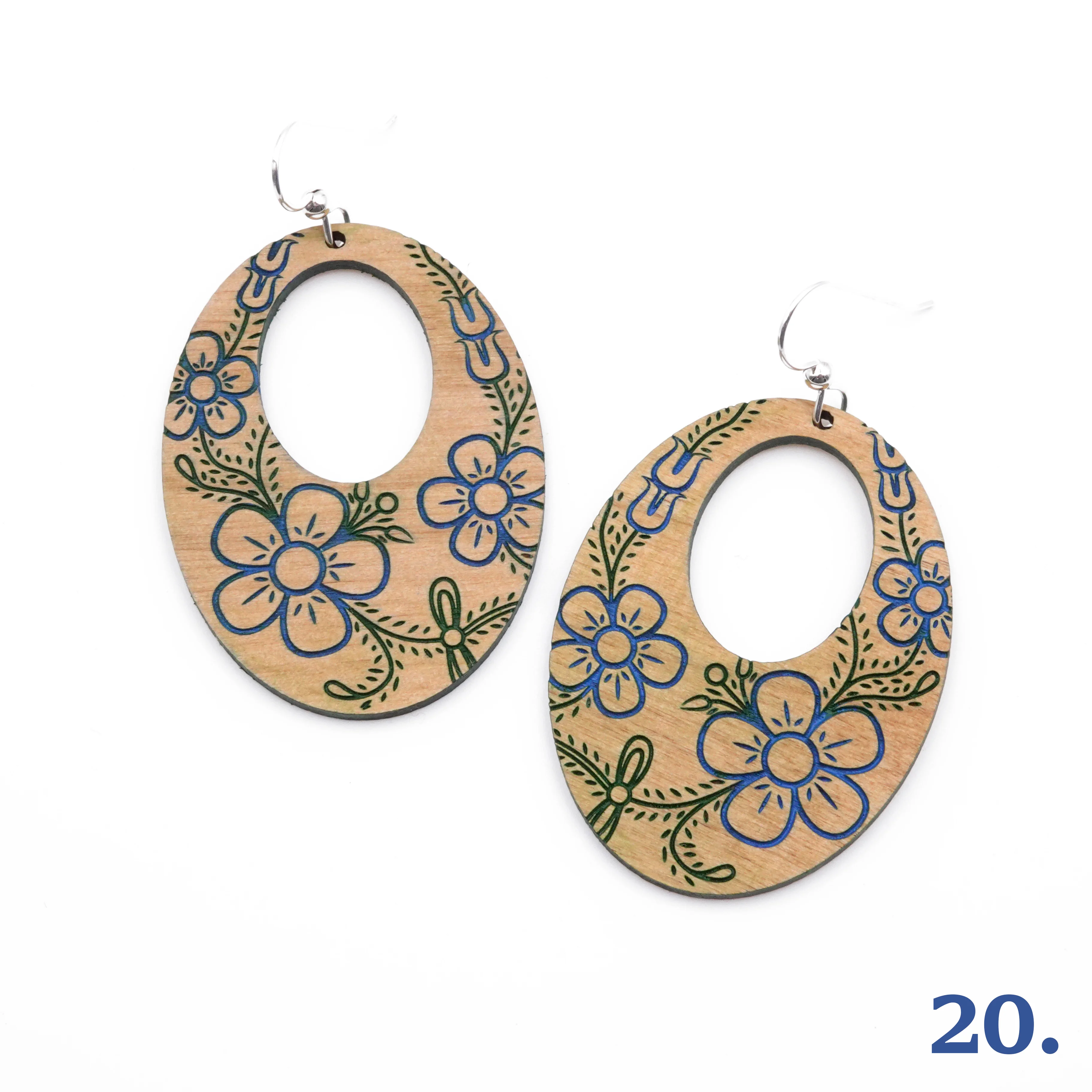 Hand Painted Alderwood Earrings with Argentium® Silver Ear Wire - Image 17