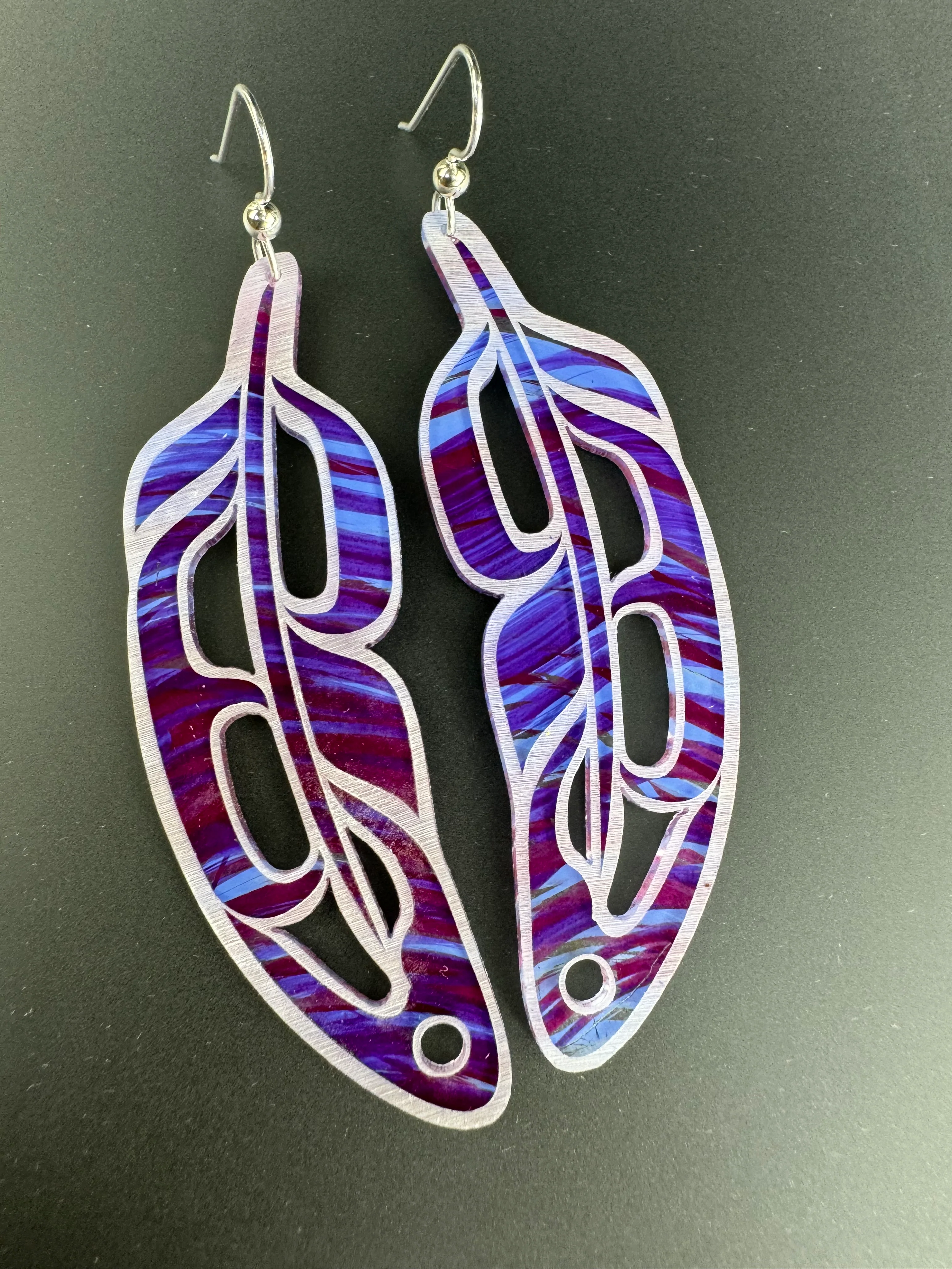 Hand Painted Feathers (Waves Blueberry) Earrings (50% Discount) - Image 2