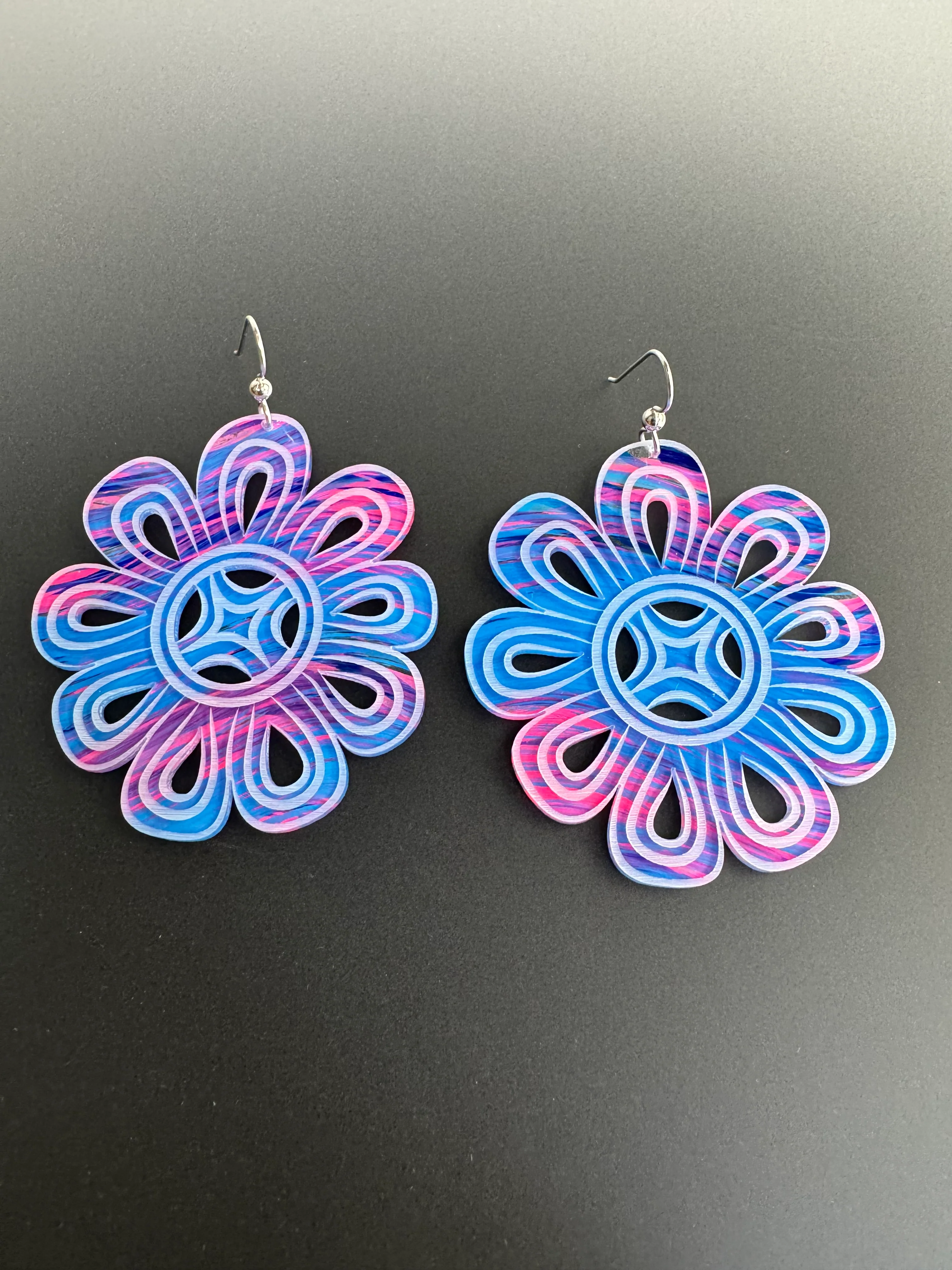 Hand Painted Flowers (Waves Triple Berry) Earrings (50% Discount)